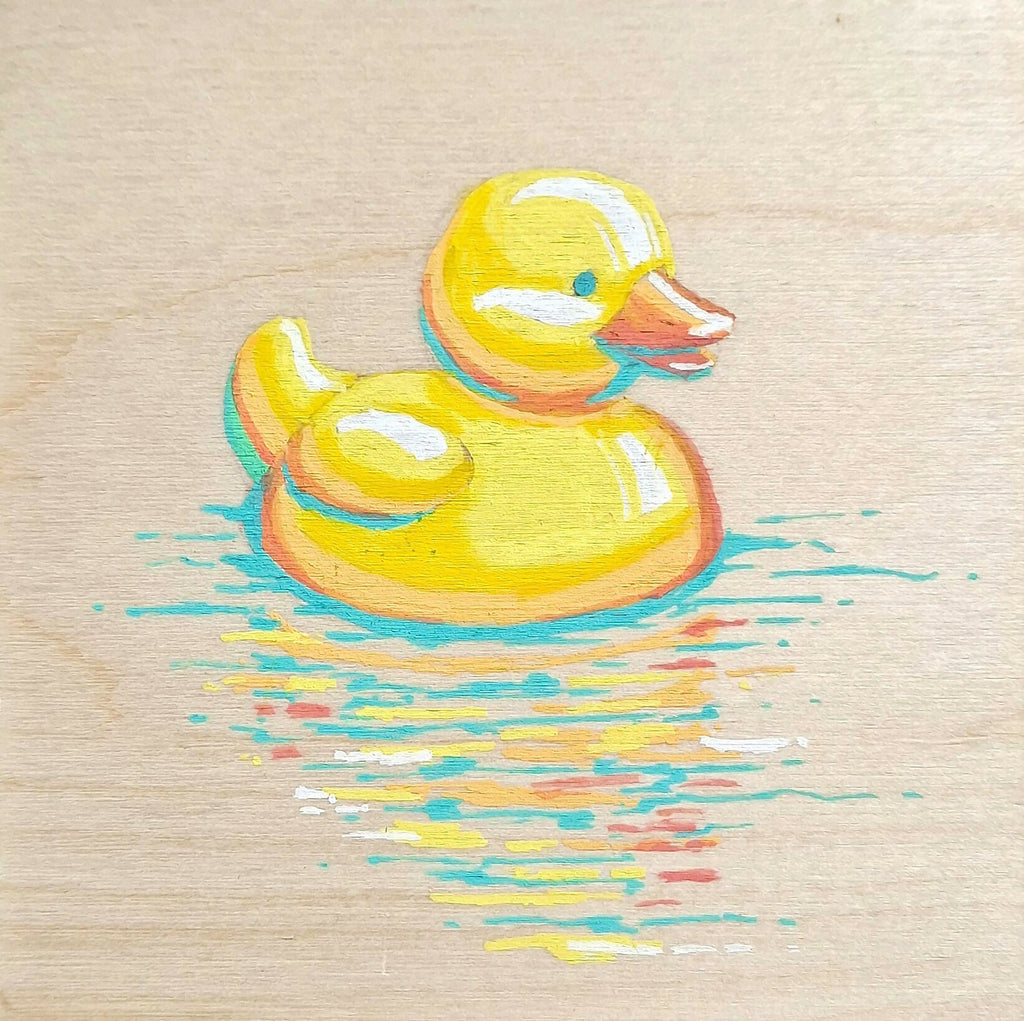 Schattige eendenkunst op hout