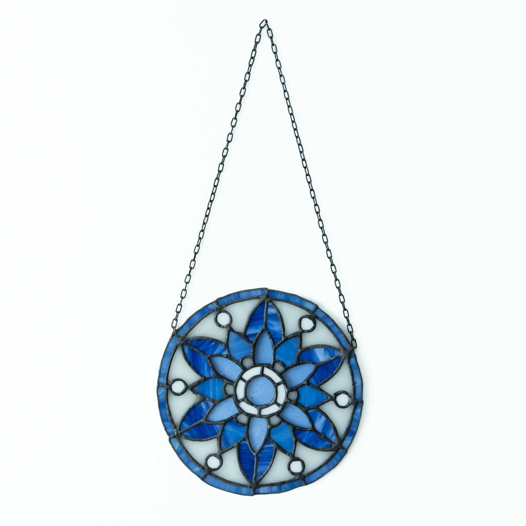 Glas-in-lood mandala blauw/wit