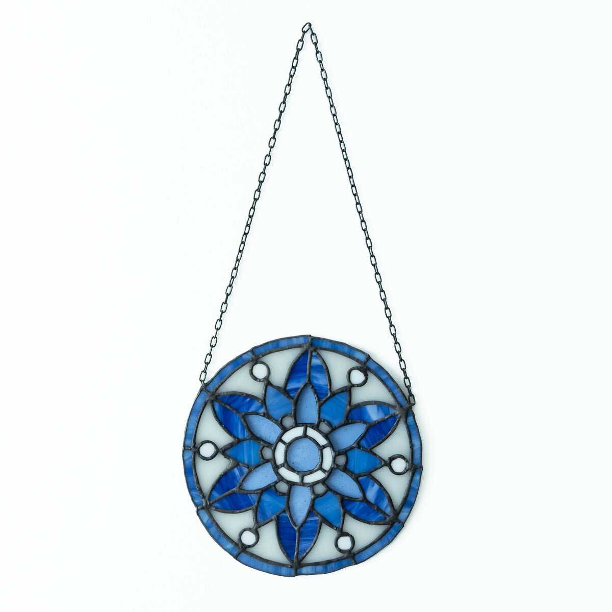 Glas-in-lood mandala blauw/wit