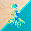 Schilderij van kind spelend op fiets