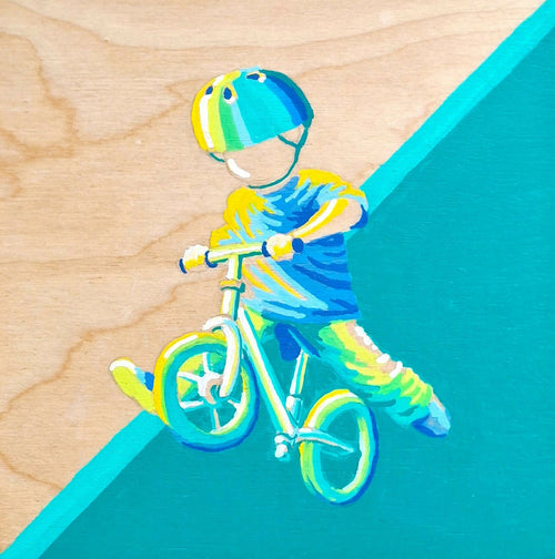 Painting of Child Playing on Bicycle by Andrea van den Berg