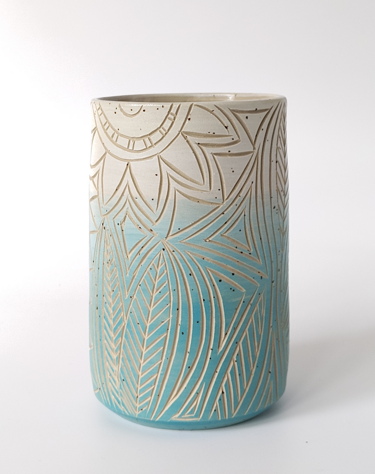 Turquoise Carved Vase by Sabrina keramiek