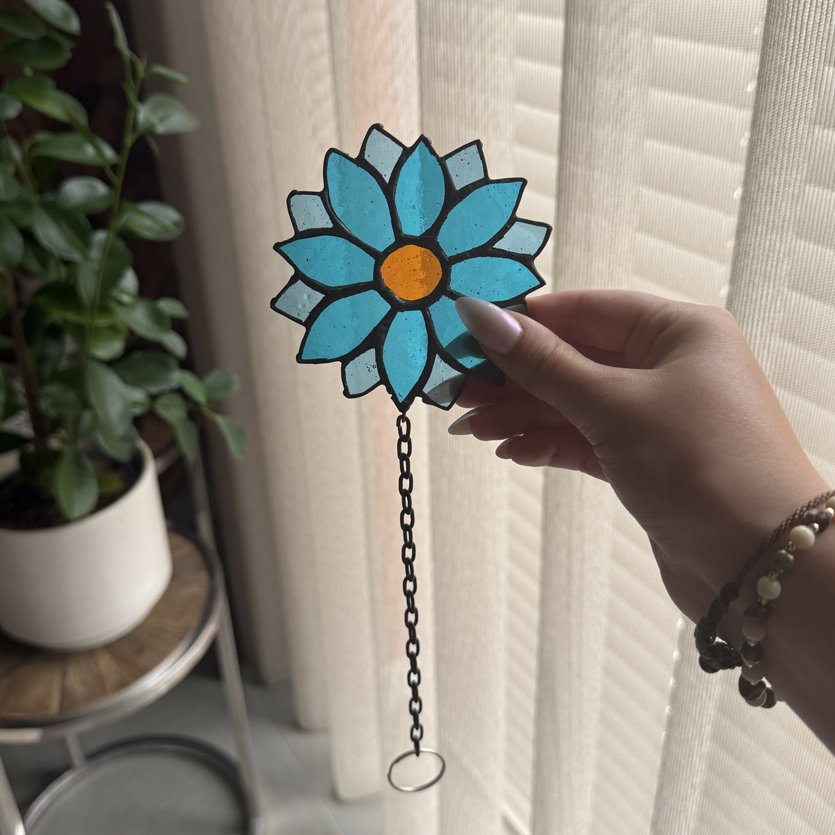 Glas in lood mini bloem blauw