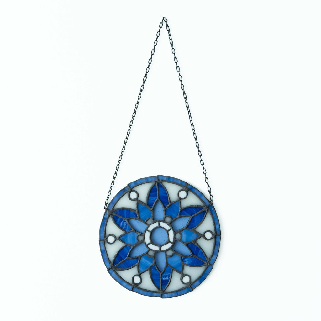 Glas-in-lood mandala blauw/wit