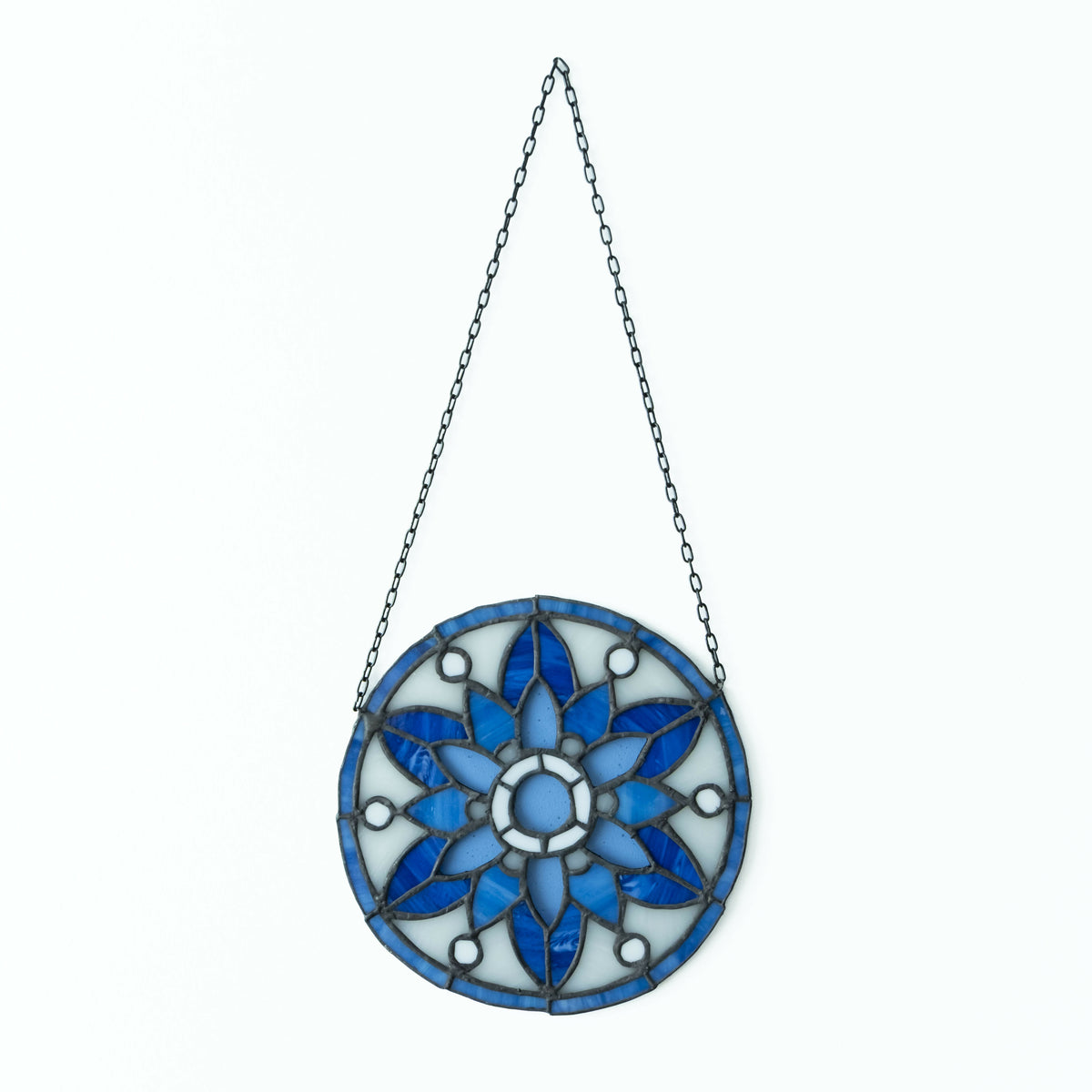 Glas-in-lood mandala blauw/wit