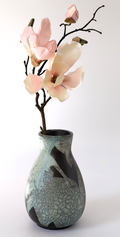 Raku celadon vase by Sabrina keramiek