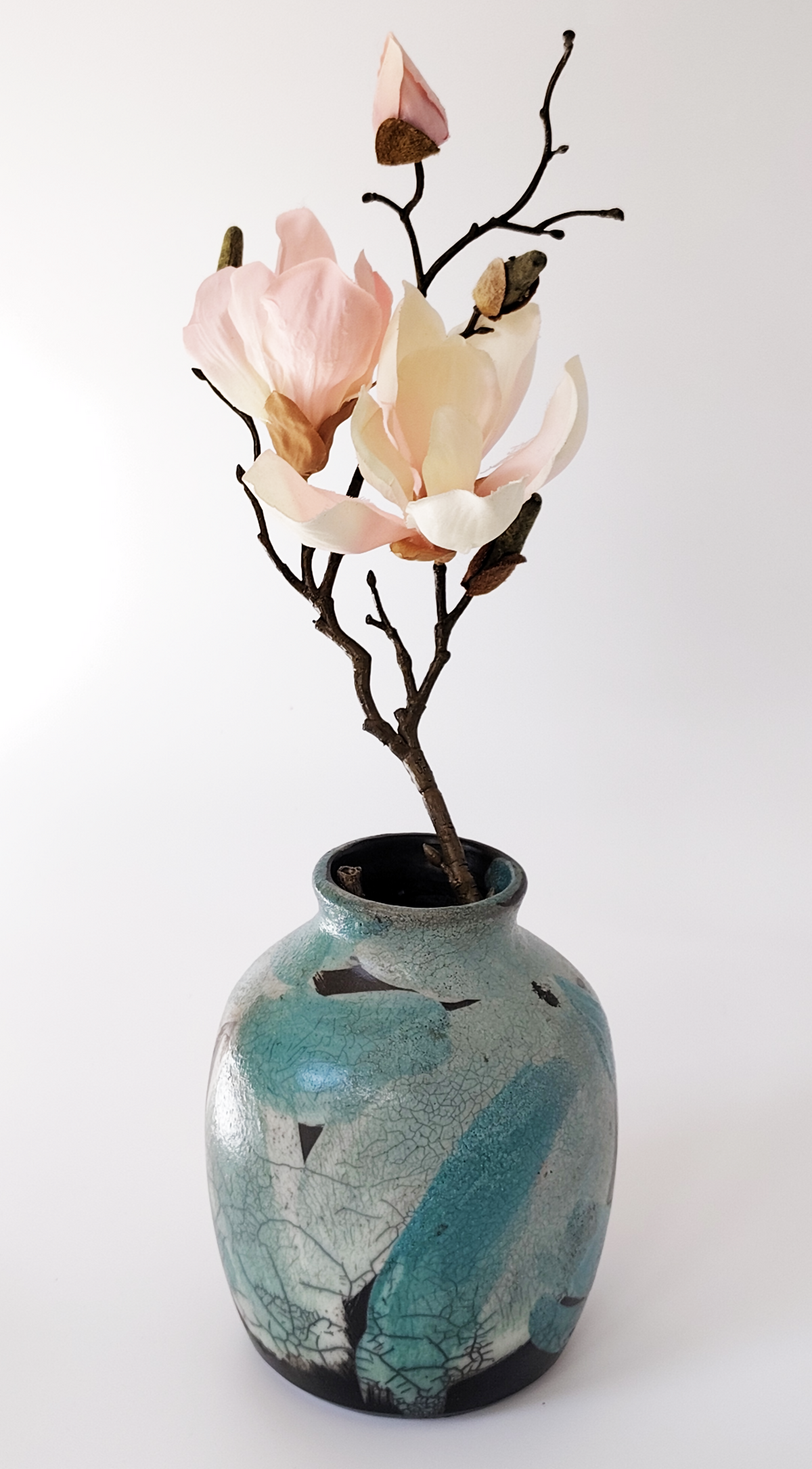 Raku-vaas turquoise van Sabrina keramiek – foto 2
