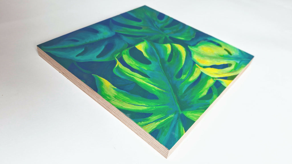 Kleurrijk Monstera Schilderij op Hout