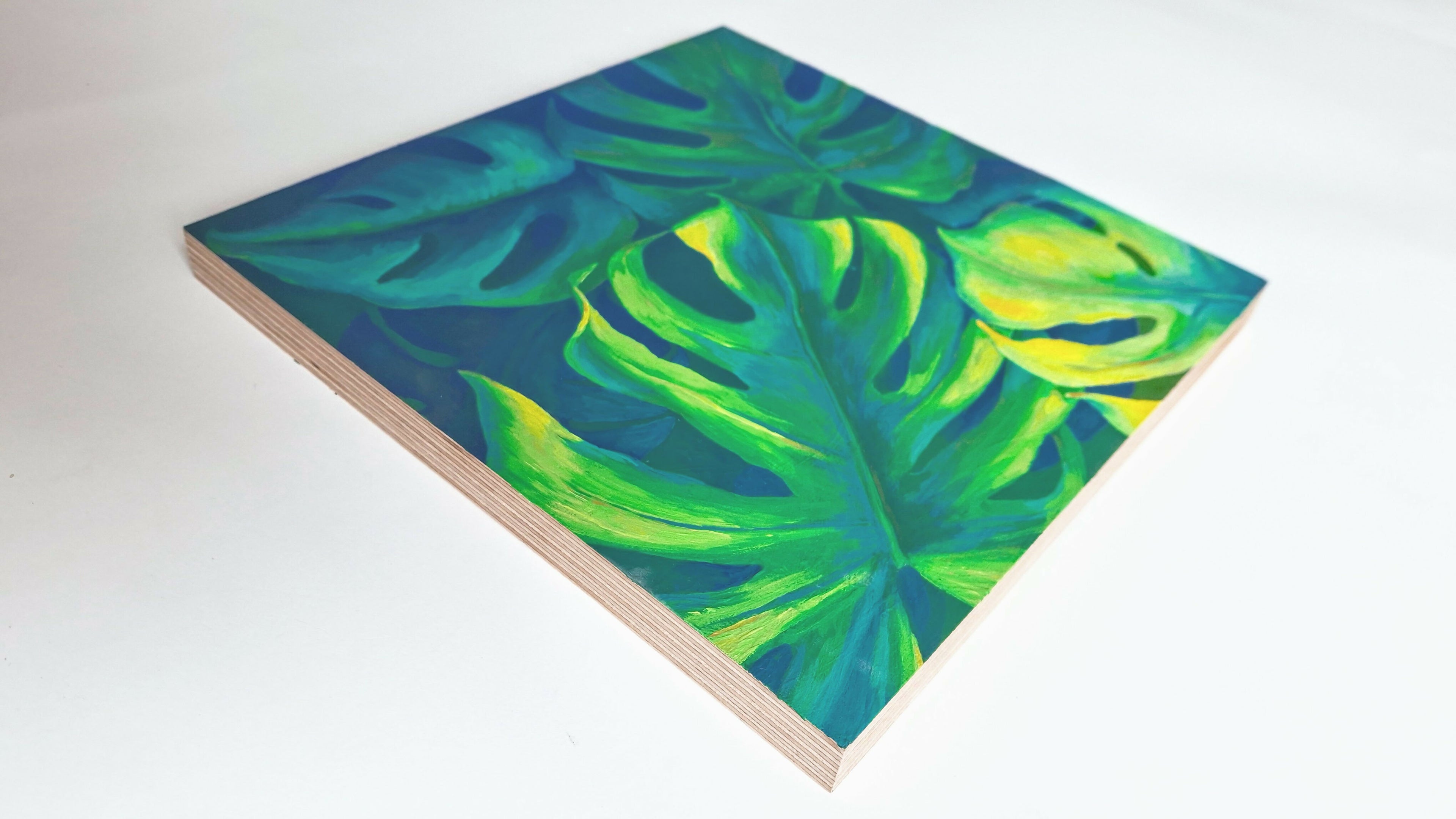 Kleurrijk Monstera Schilderij op Hout