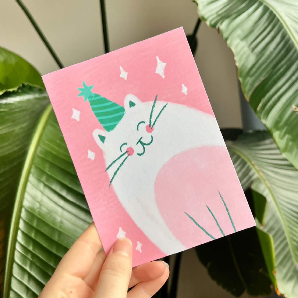 Postcard Cat Partyhat