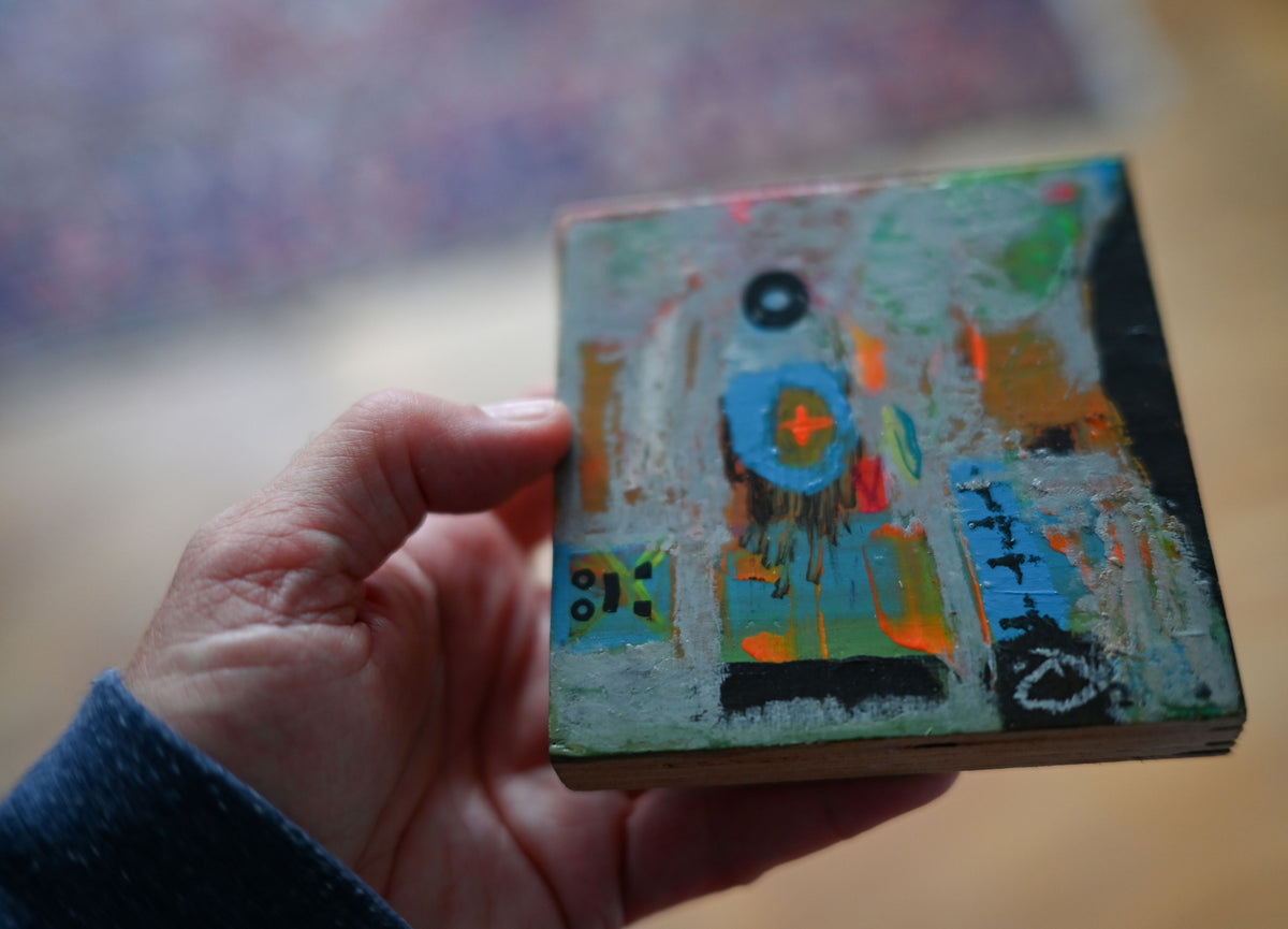 Abstracte wanddecoratie, Mixed Media op hout