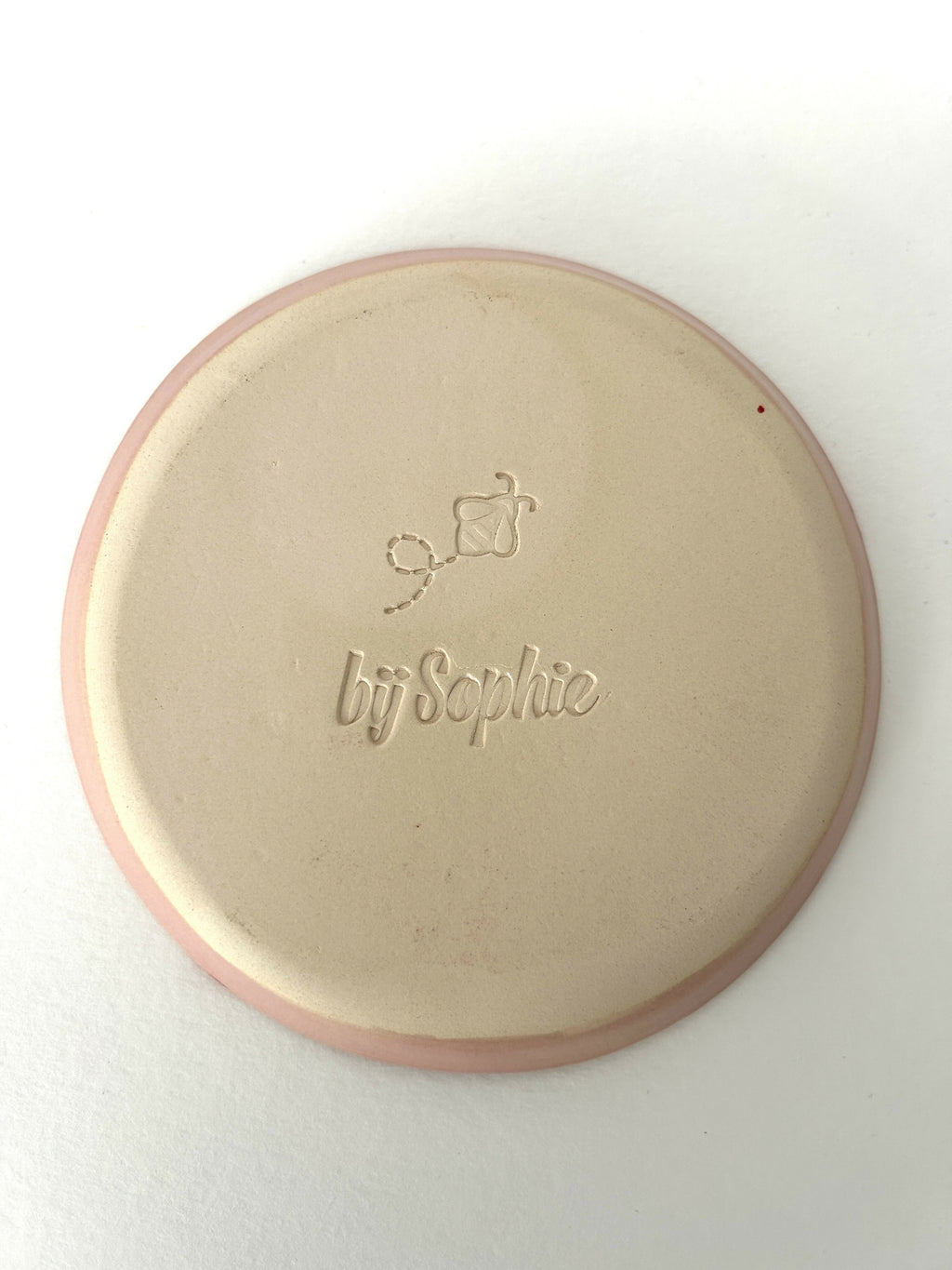 Handmade ceramic plate with smileys in red hearts