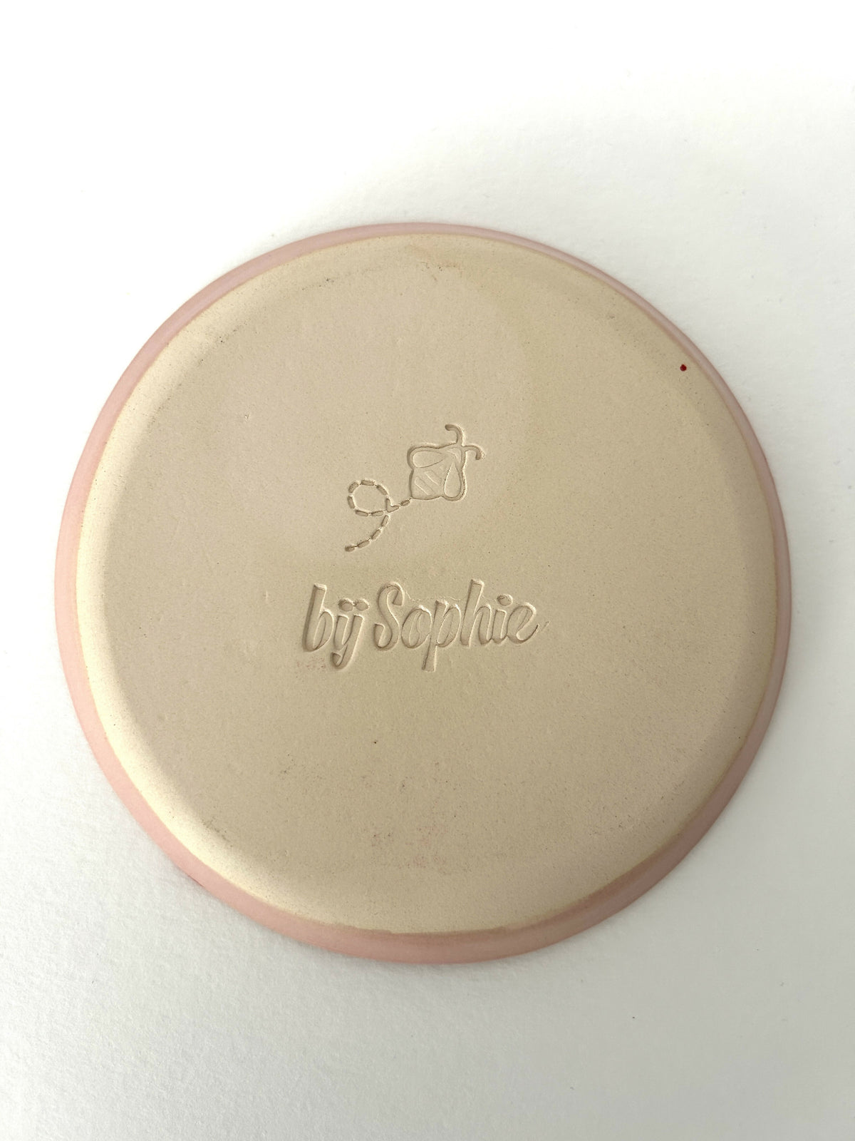 Handmade ceramic plate with smileys in red hearts