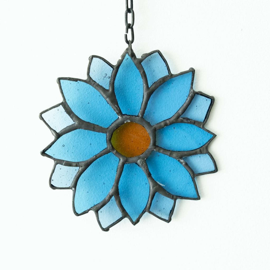 Glas in lood mini bloem blauw